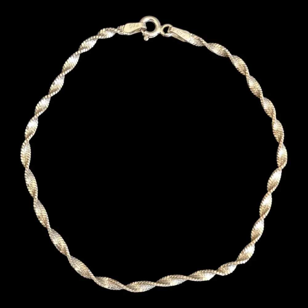 Italian 925 Sterling Silver Twisted Chain Bracelet Vintage 7